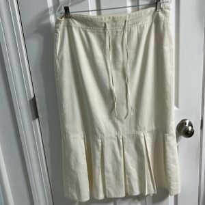 Waist 34”, length36”. Lightweight beige cotton. Very feminine